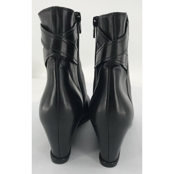 Stuart Weitzman Boots Womens Size 8.5 Black Leather Hidden Wedge Side Zip - Picture 5 of 11